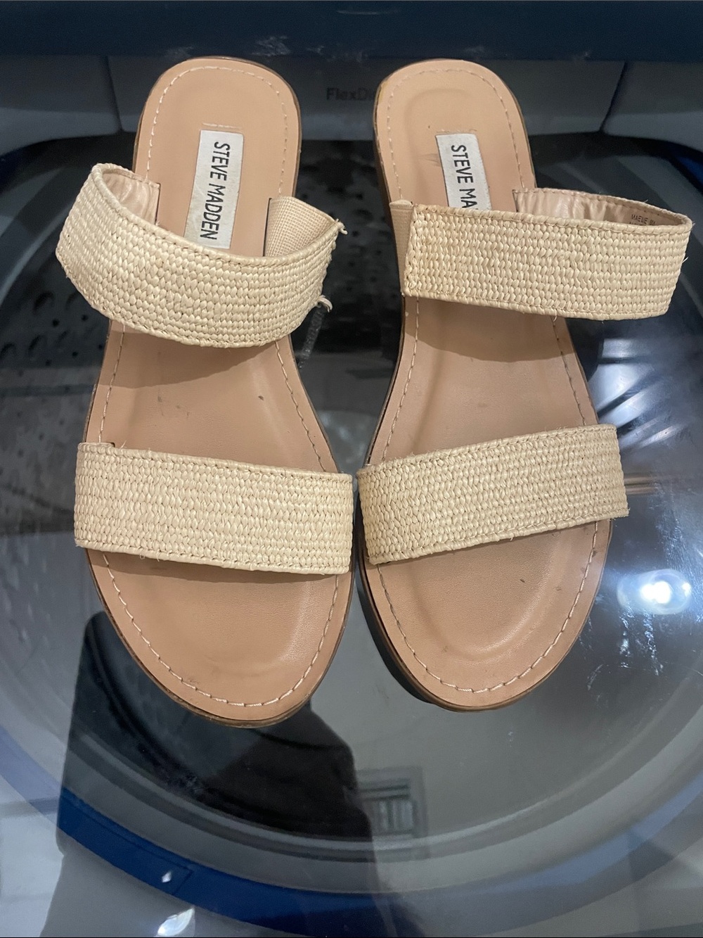 Steve Madden Natural Woven Double-Strap Slide Sandals